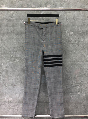 tb西裤男士商务正装四道杠秋冬修身直筒休闲百搭帅气灰色格子长裤
