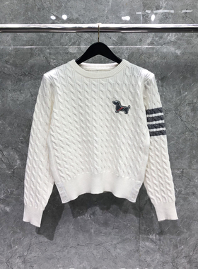 TB圆领毛衣男女款套头针织上衣小狗慵懒感美式毛衣秋冬麻花毛衣潮