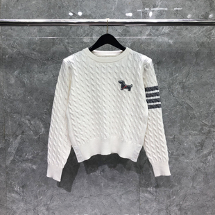 TB圆领毛衣男女款套头针织上衣小狗慵懒感美式毛衣秋冬麻花毛衣潮