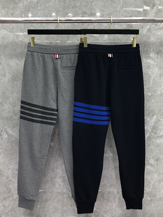 潮牌电蓝四条杠色织卫裤 男女情侣装 男 休闲运动长裤 TB纯棉束脚卫裤