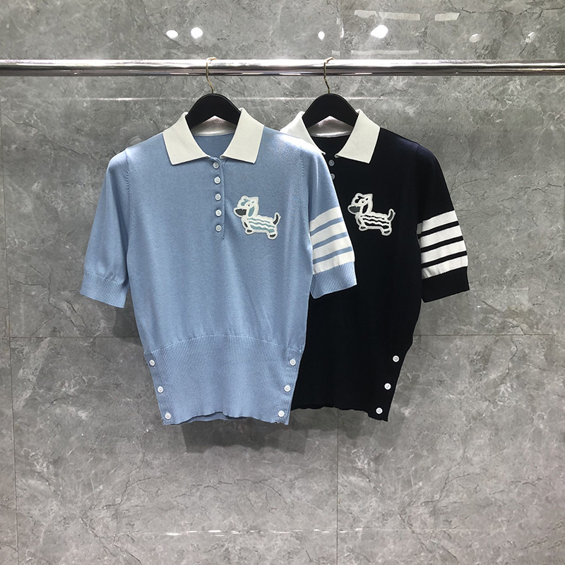 TB舞狮小狗刺绣短袖POLO衫t上衣