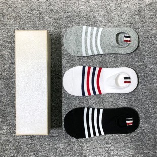 TB袜子色织红白蓝隐形袜男女情侣浅口袜超短运动织带夏季 纯棉 薄款