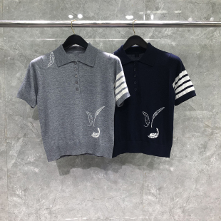 TB温柔风polo领独特别致冰丝针织上衣四条杆轻奢优雅百搭打底衫 女