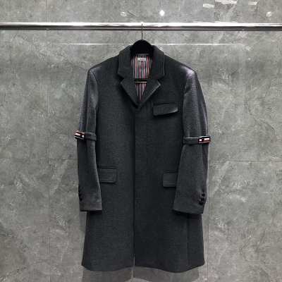TB灰色双面羊绒呢子大衣中长款