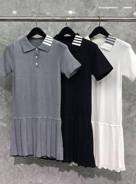tb连衣裙女短袖夏季灰色polo网球裙收腰显瘦针织百褶裙运动短裙潮