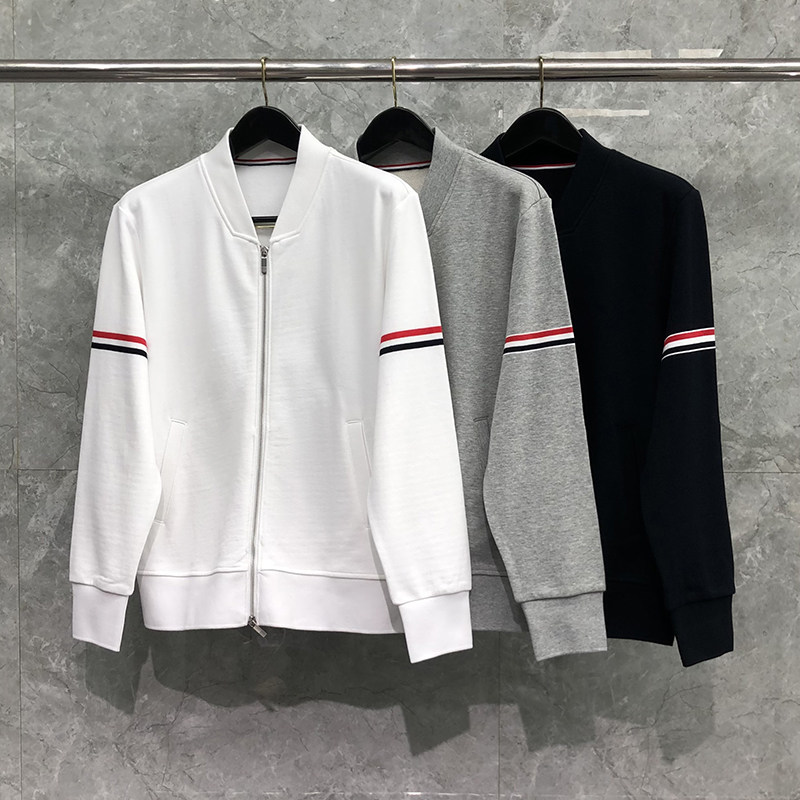 tb潮牌卫衣男女纯棉春秋红白蓝双袖织带棒球服带韩版拉链开衫外套