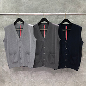 背心潮秋冬新款 TB马甲开衫 修身 V领四条杠针织衫 色织男女同款 男士