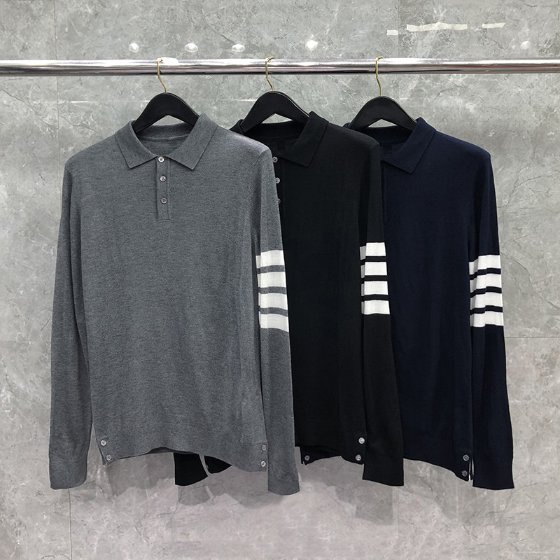 tb潮袖polo衫男翻领潮流色织四杠