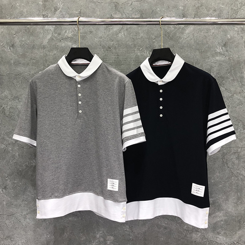 TB短袖polo衫2026夏季立领四条杠纯棉条纹修身男女款休闲潮牌T恤