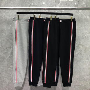 TB后织带红白蓝运动裤春秋宽松束脚直筒收口抽绳裤子男女情侣卫裤