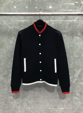 TB外套男女同款红色边针织夹克潮流秋冬棉服罗纹布开襟棒球服潮牌