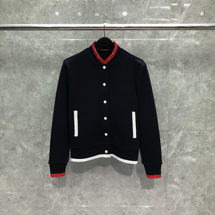 TB外套男女同款红色边针织夹克潮流秋冬棉服罗纹布开襟棒球服潮牌