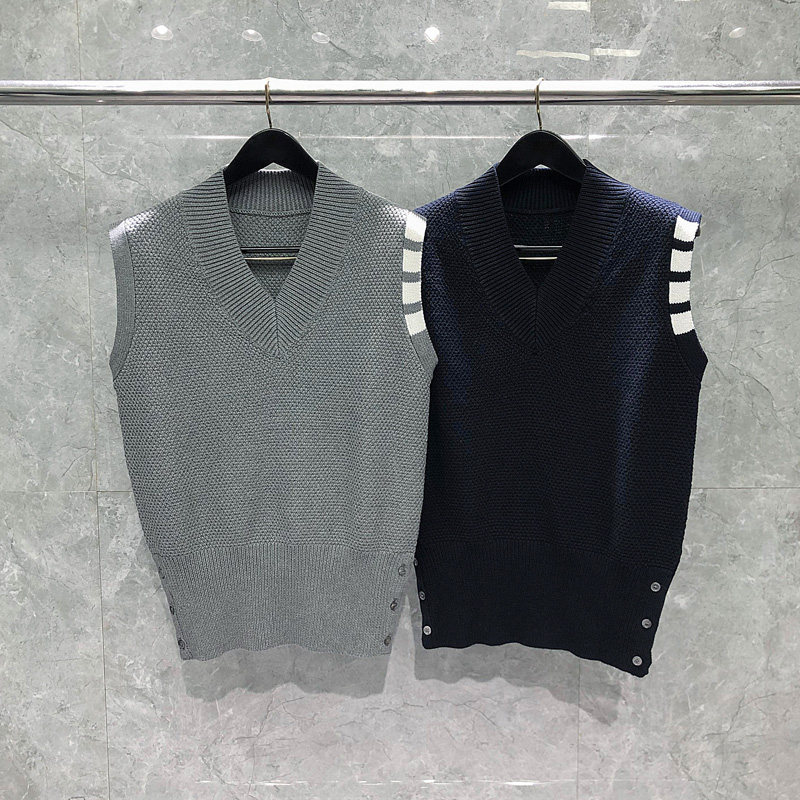 TB马甲针织衫修身男女情侣同款学院风无袖V领套头休闲外套上衣潮