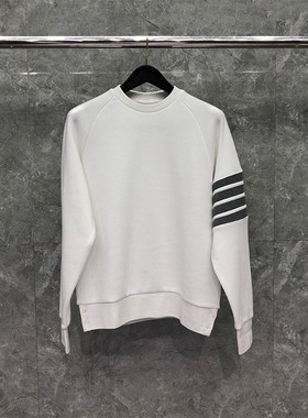 tb华夫格卫衣男女网红圆领套头上衣情侣装春秋四条杠条纹灰色外套