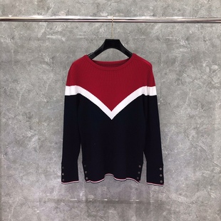TB开衫毛衣红白蓝色织V领外套男女情侣同款针织衫布朗正确版潮牌