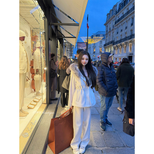 CHU小初/兔兔雪服/兔毛内胆可拆卸 连帽皮草毛呢中长款外套