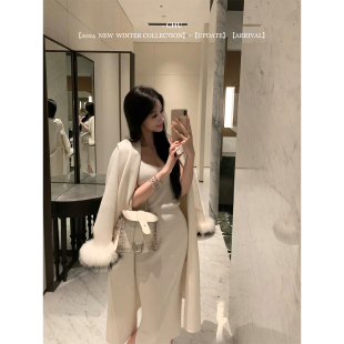 拼色进口狐狸毛袖 双面尼大衣 女神系大衣～羊绒长款 口 清仓