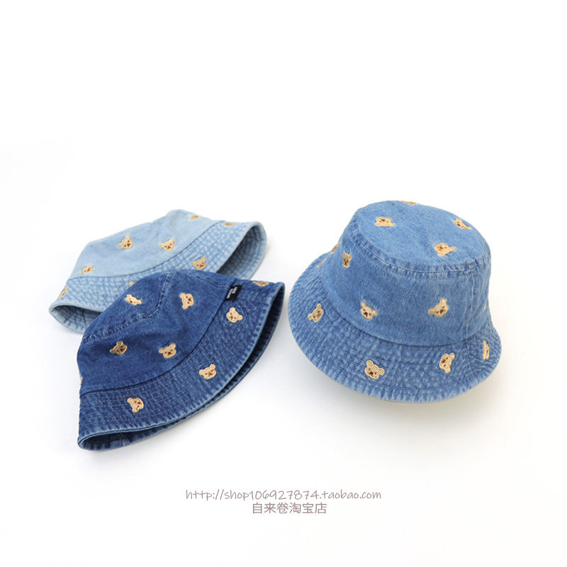 韩版春秋季新款儿童小熊刺绣渔夫帽时尚男女童盆帽遮阳帽百搭防晒