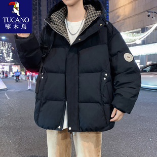 啄木鸟青少年羽绒棉服外套男孩初中学生帅气棉衣大童冬装加厚棉袄