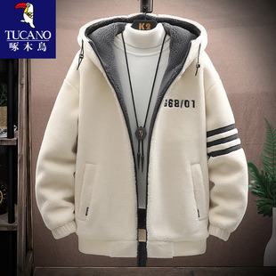 啄木鸟秋冬季外套男款初中高中学生棉服羊羔绒夹克青少年大童冬装