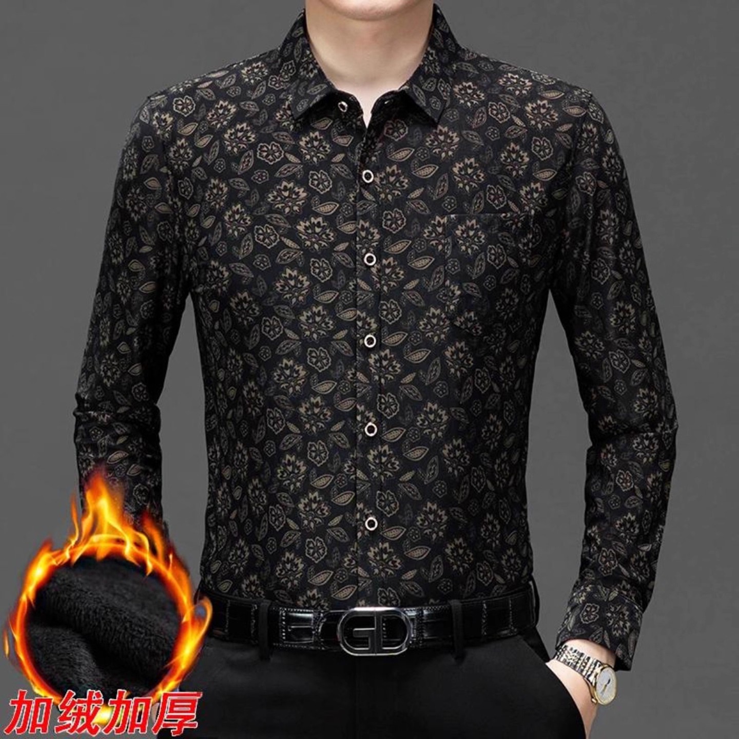 芸菲汇男装专卖店冬季加绒加厚长袖衬衫男士商务休闲修身保暖衬衣