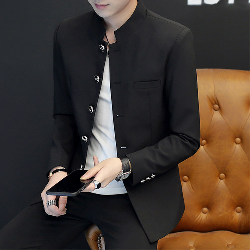 潮牌立领西服男中山装秋冬款青年韩版潮流小西装外套修身帅气褂子