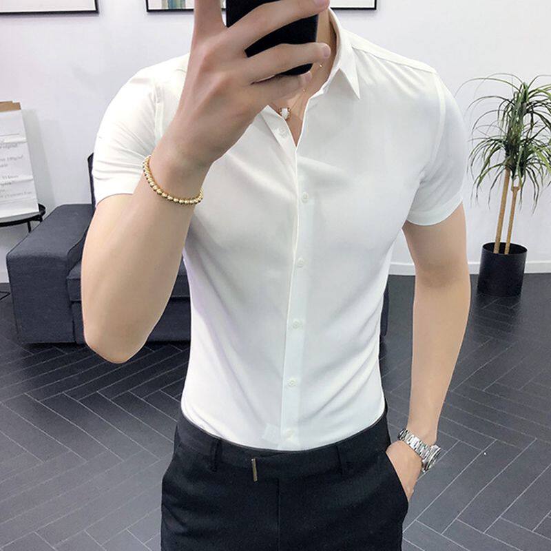 衬衫男短袖夏季薄款韩版潮流修身帅气商务休闲半袖寸衫职业白衬衣