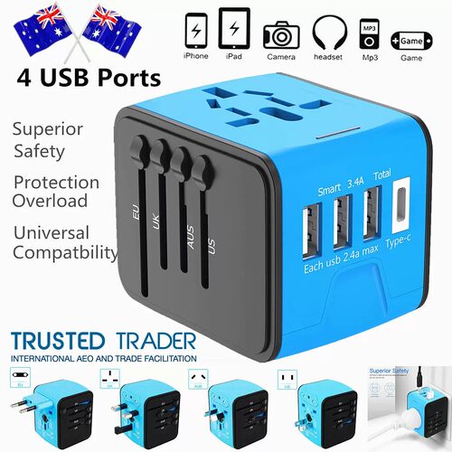 International Universal Travel Adapter 3 USB &Type-C Outlet