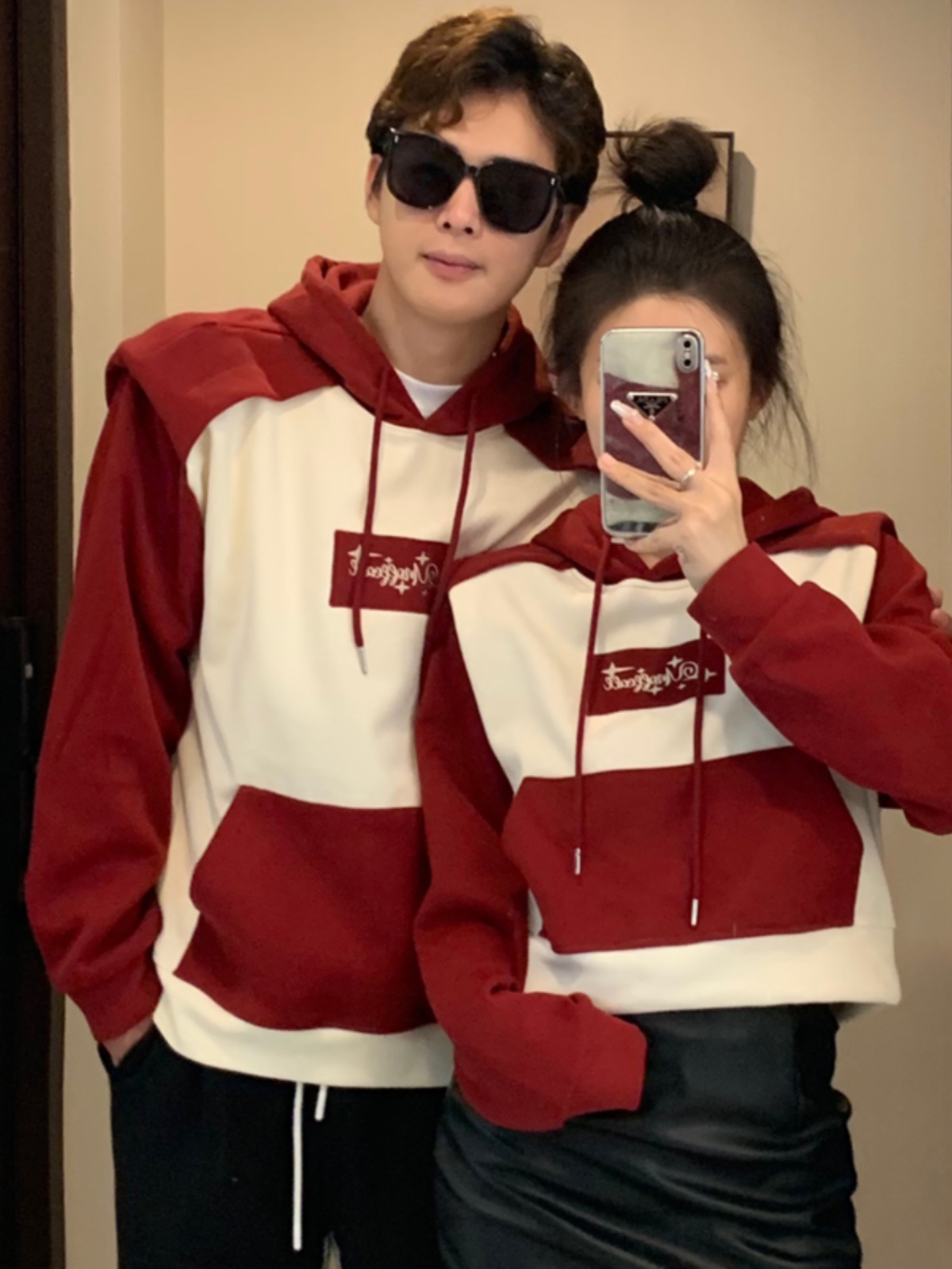 美式复古情侣一长一短连帽