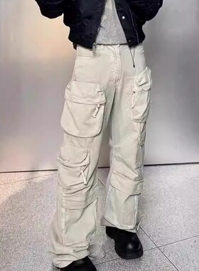 【蒋劲夫同款】平替24ss春秋工装口袋水洗机能牛仔裤休闲阔腿裤男