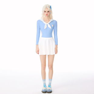 可爱学生泳装 连体保守遮肉防晒长袖 高颜值泳衣女2026新款 假面猫