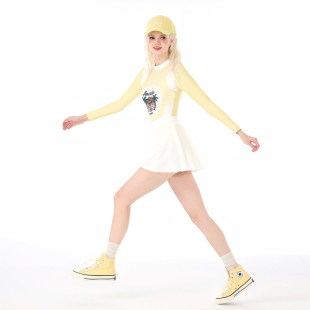 防晒少女冲浪服 泡温泉连体保守长袖 假面猫 多巴胺泳衣女2026新款