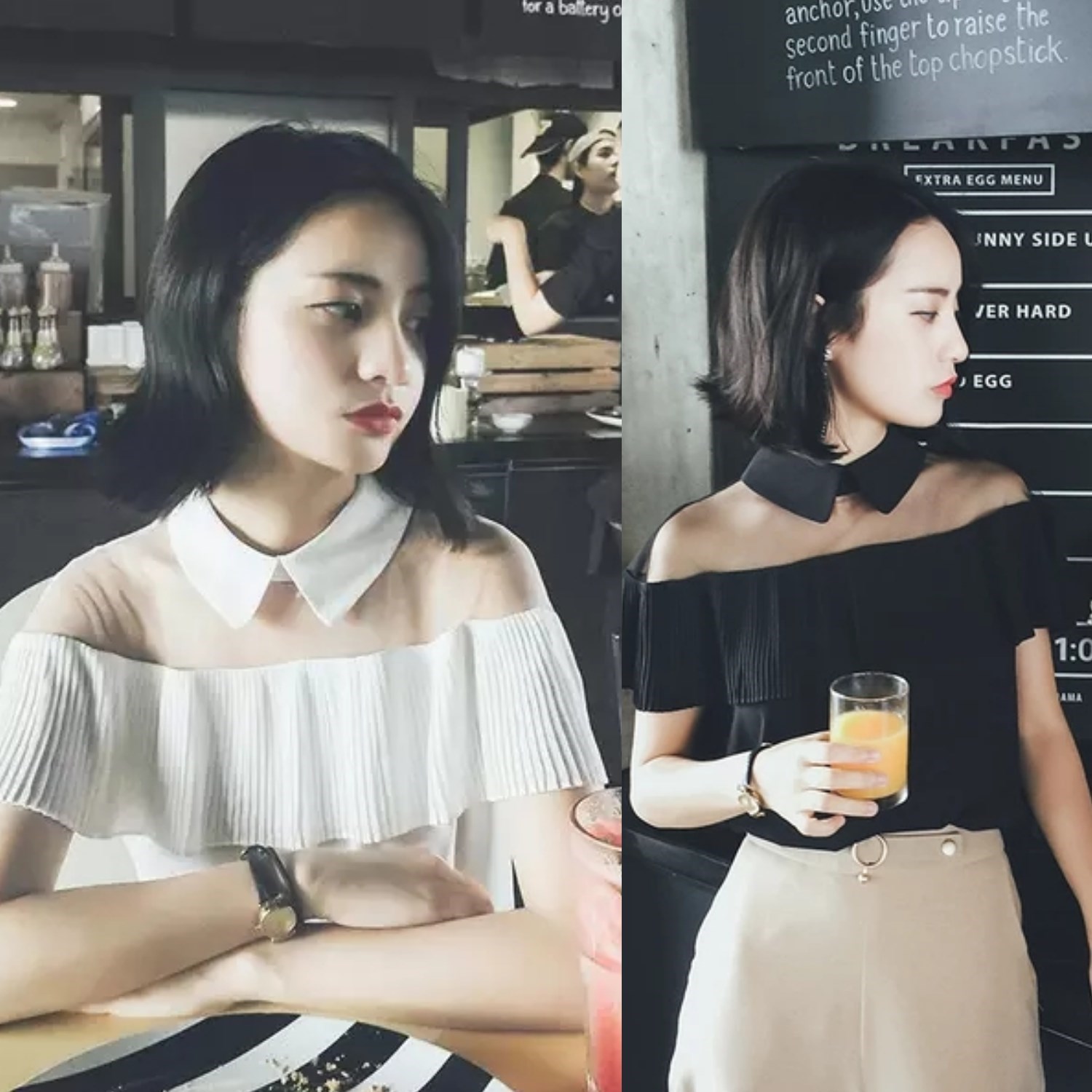 2018夏季新款韓版性感壹字領露肩短袖雪紡衫女裝網紗拼接漏肩上衣在類目 女裝/女士精品, 蕾絲衫/雪紡衫中 - 來自Buy2taobao.com提供專業的淘寶代購服務