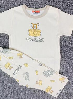 夏季新款出口男童纯棉卡通螺纹小码短袖套头平腰家居服80-100包邮