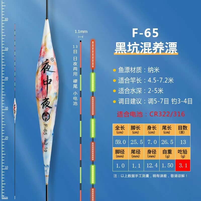 夜皇63电子62浮漂61一体60无缝64日夜两用CR316电池F65黑坑电子漂