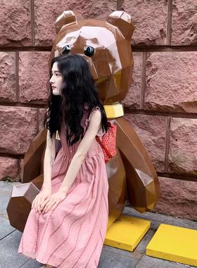 [换厂大清仓]4video 甜甜粉红女郎碎花飞飞袖可爱娃娃领连衣裙