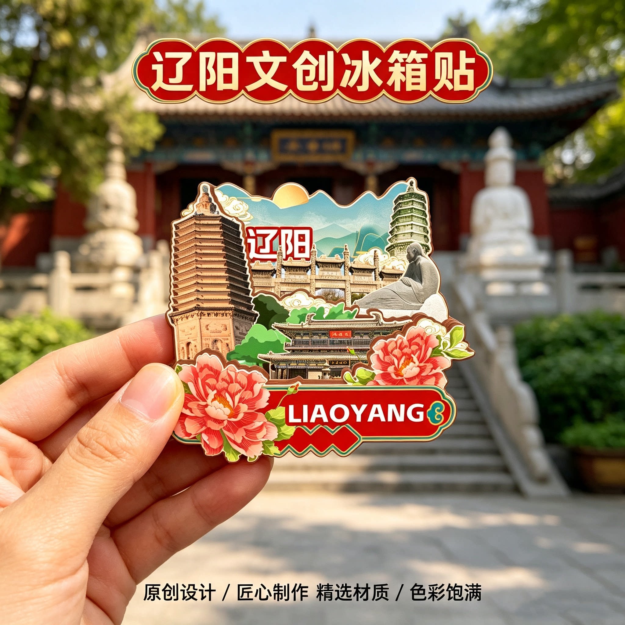 辽宁辽阳木质磁吸冰箱贴广佑寺白塔公园龙鼎山文创纪念品伴手礼