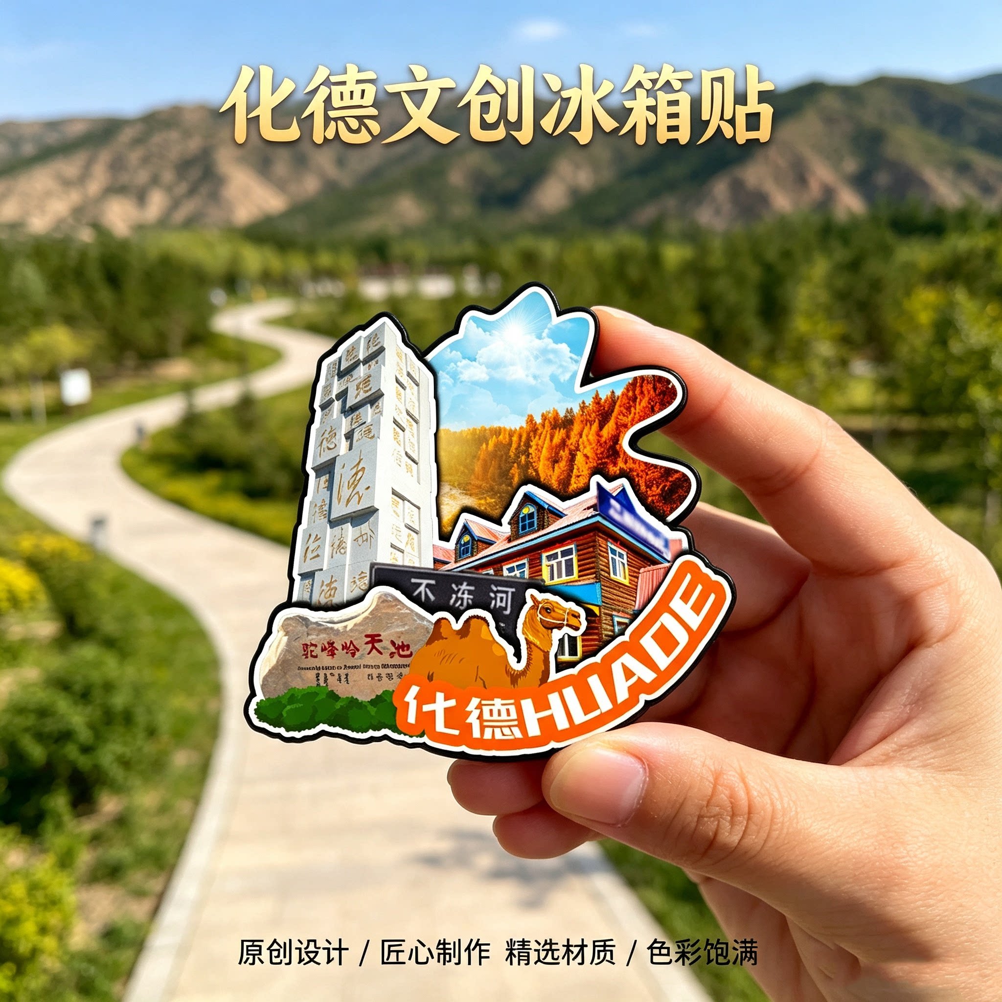 乌兰察布化德木质磁吸冰箱贴西山生态公园卜拉乌素村纪念品伴手礼