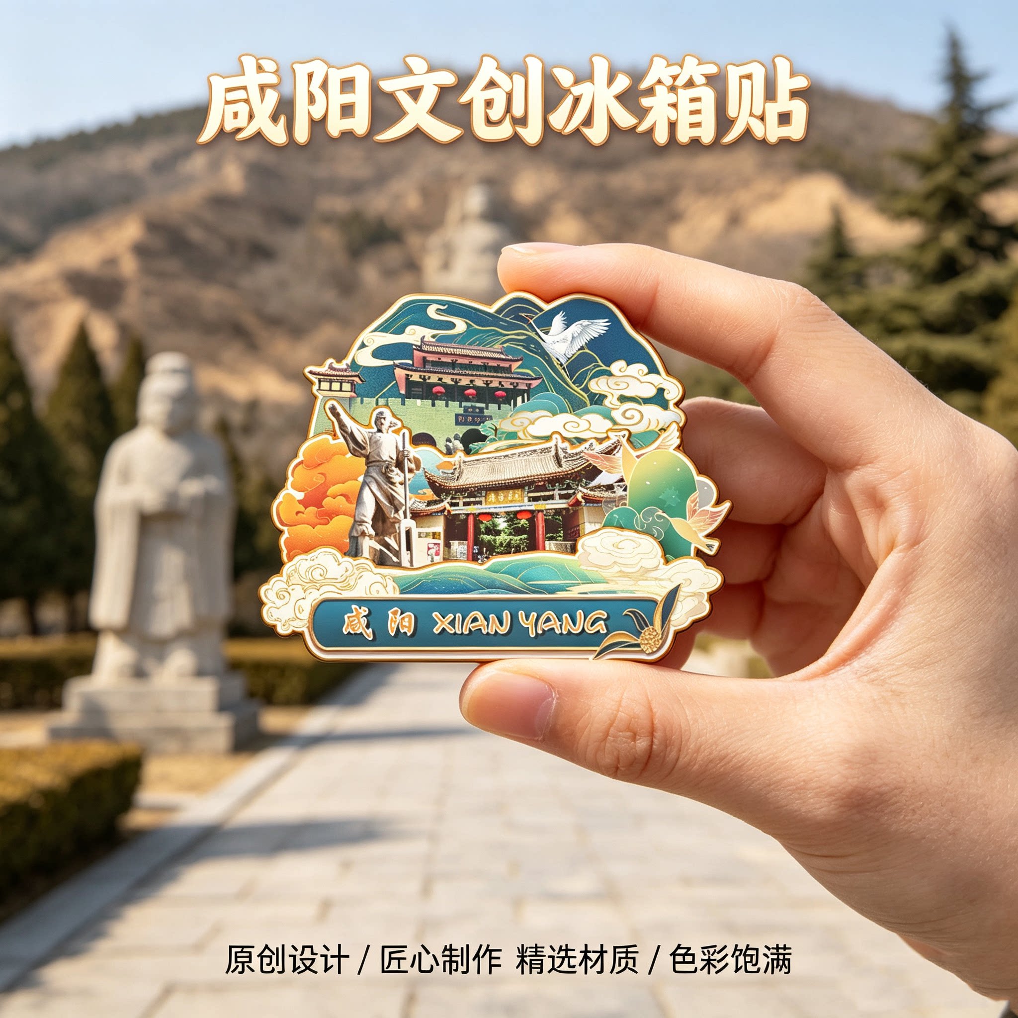 陕西咸阳木质磁吸冰箱贴纪念品