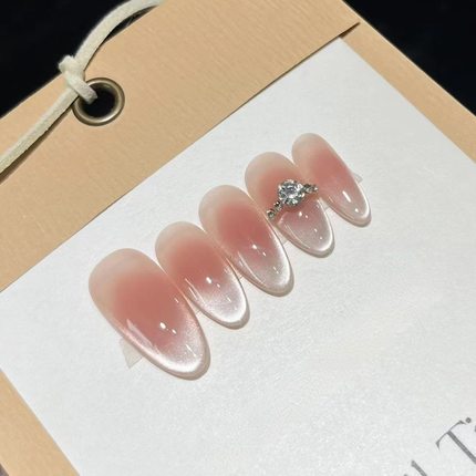 永恒克拉戒指K9钻腮红猫眼闪亮高级气质显白可拆卸光疗短椭圆美甲