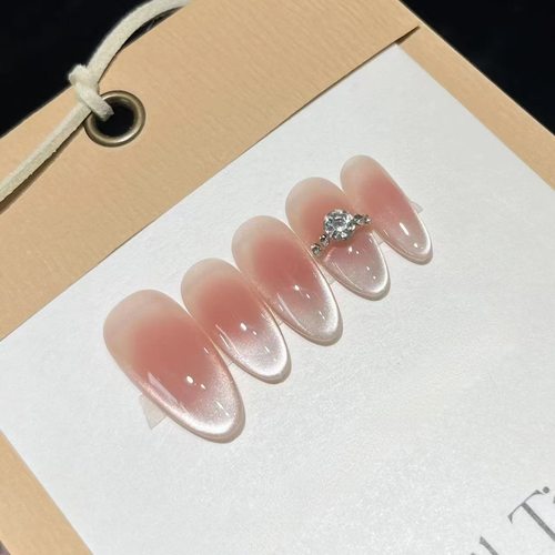 永恒克拉戒指K9钻腮红猫眼闪亮高级气质显白可拆卸光疗短椭圆美甲