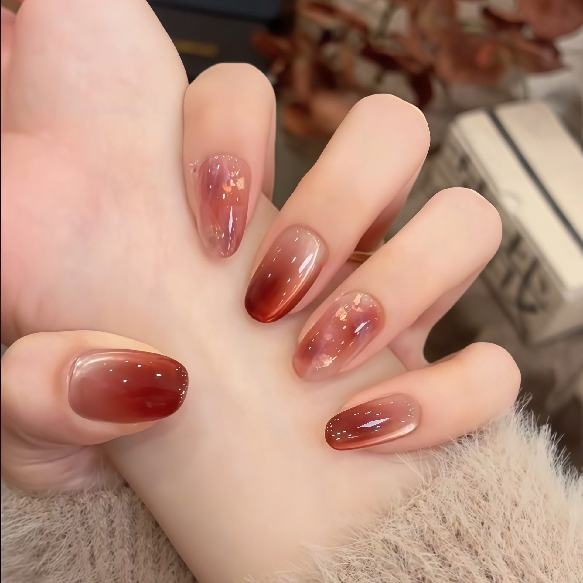 红茶琉璃新年款晕染猫眼纯手工穿戴甲短款显白气质美甲假指甲贴片,彩妆/香水/美妆工具,穿戴甲/甲片,淘宝优惠券,粉丝福利购,淘宝优惠卷
