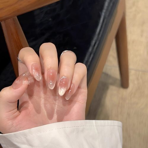 蜜糖冰沙高品质纯手工腮红猫眼渐变超闪锆石穿戴甲显白美甲假指甲
