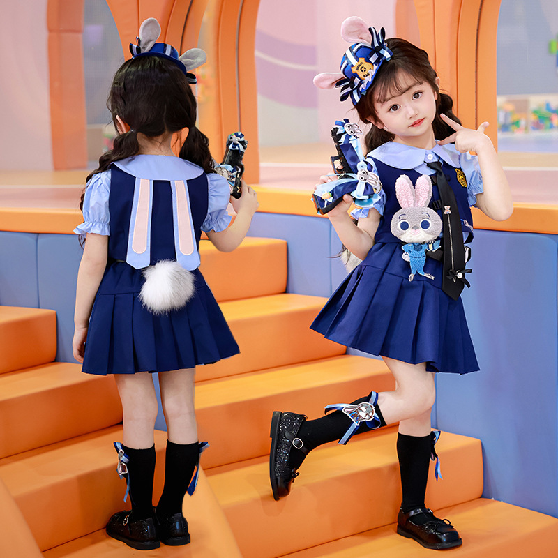 朱迪兔子警官COS衣服女童洛丽塔套装夏季连衣裙儿童学院风三件套