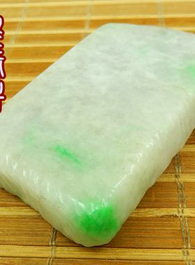 缅甸翡翠玉原石A货飘阳绿色64牌子毛料 冰糯老坑种厚桩抛光片明料
