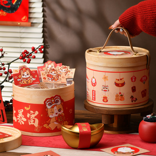 2026马年新年抱抱桶包装盒年货零食饼干曲奇糖果雪花酥礼品空盒子