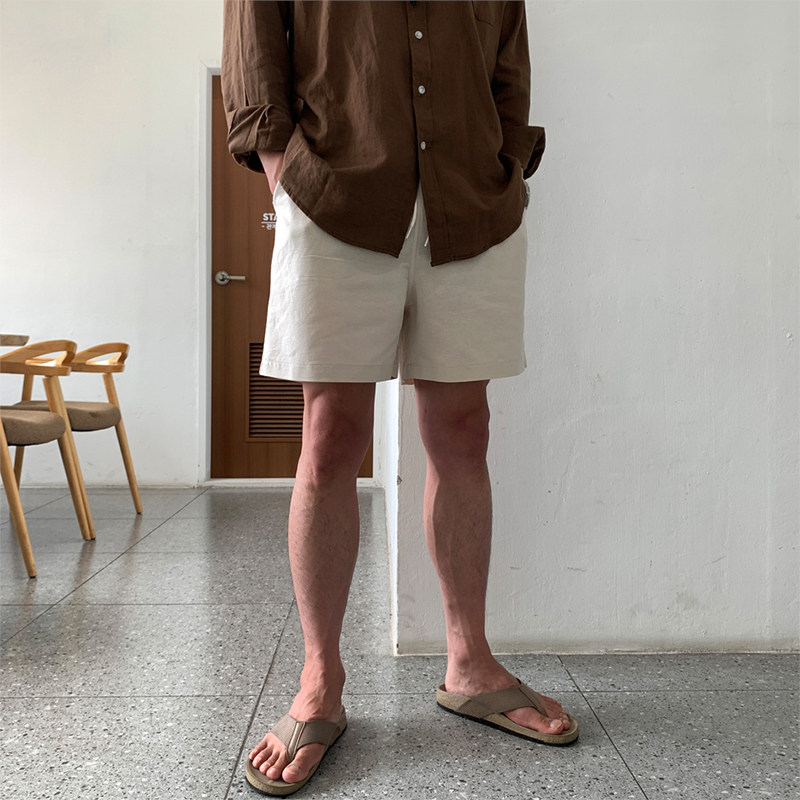 thumbnail for SSUMENAM linen shorts men's summer slacks old money style loose trend resort quarterback pants solid color beach