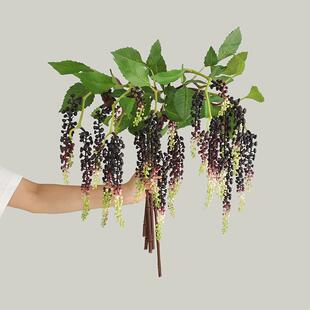 森系婚礼布置仿真假花手感商陆果 客厅家居摆件仿真花百合竹榕叶