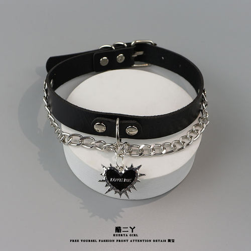 甜酷爱心链条项链亚文化chocker