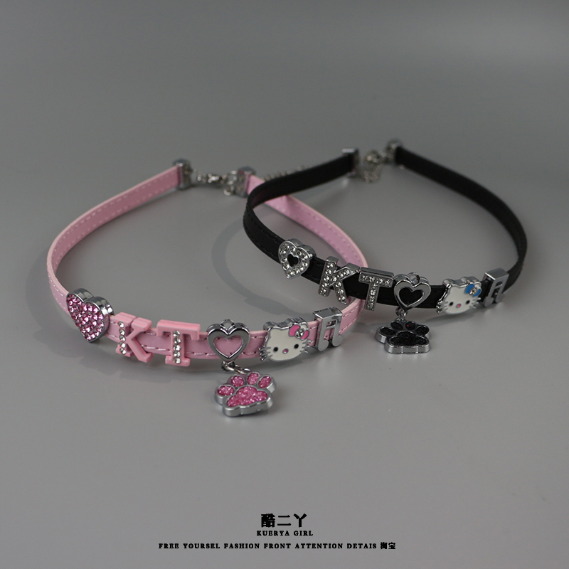 可爱粉色甜辣项圈亚比情侣项链